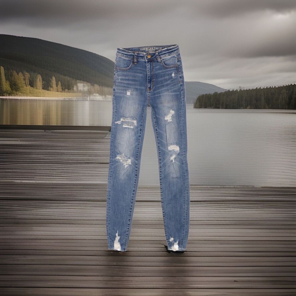 American Eagle Highest Rise Jegging Jeans 0 Distressed Womens Measures 24 x 28